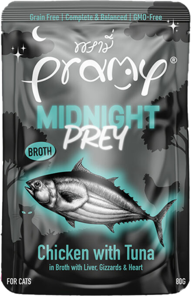 Pramy Midnight Prey Chicken with Tuna & Liver in Broth 80g