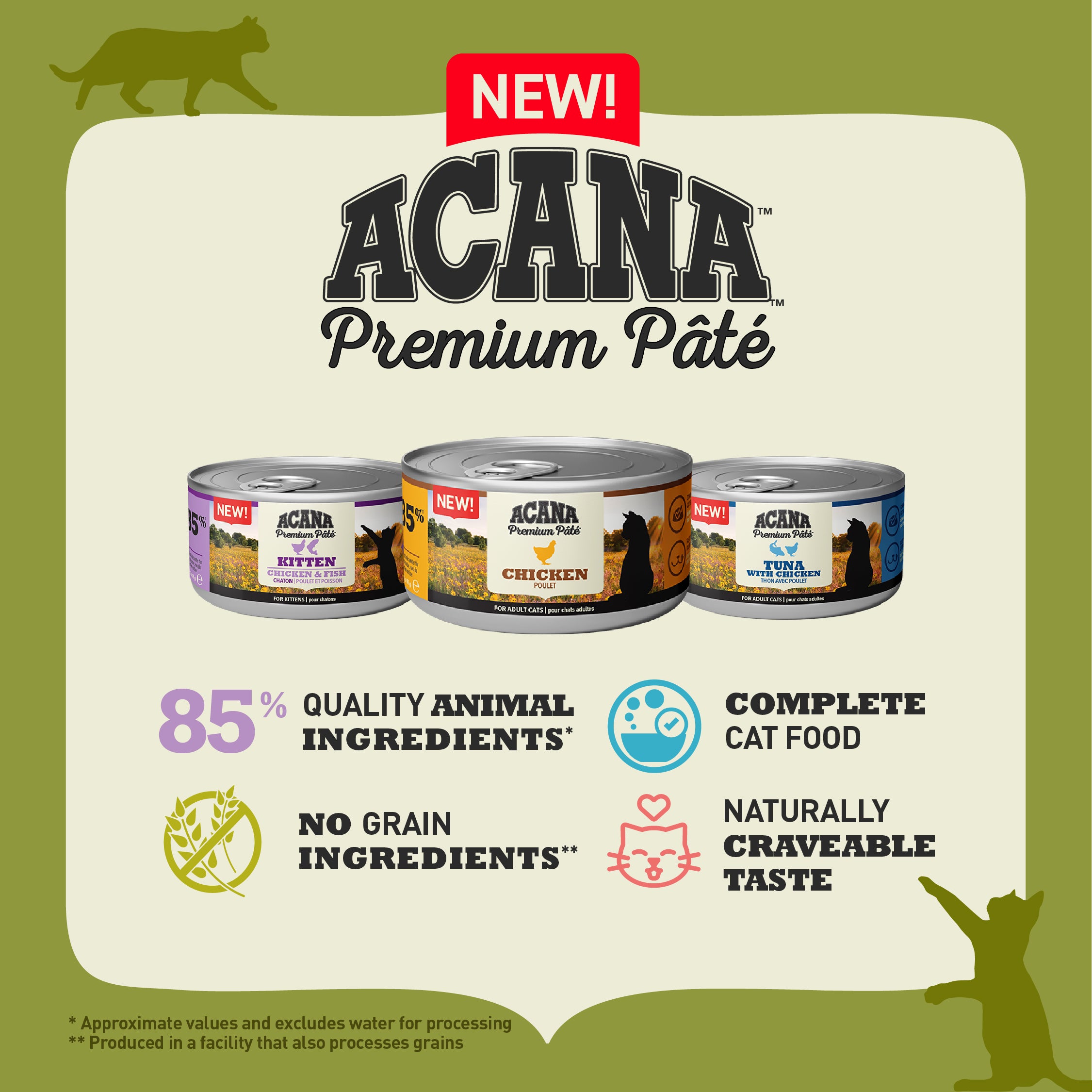 “ACANA Premium Pâté wet cat food range highlighting grain-free recipes with high animal ingredients.”