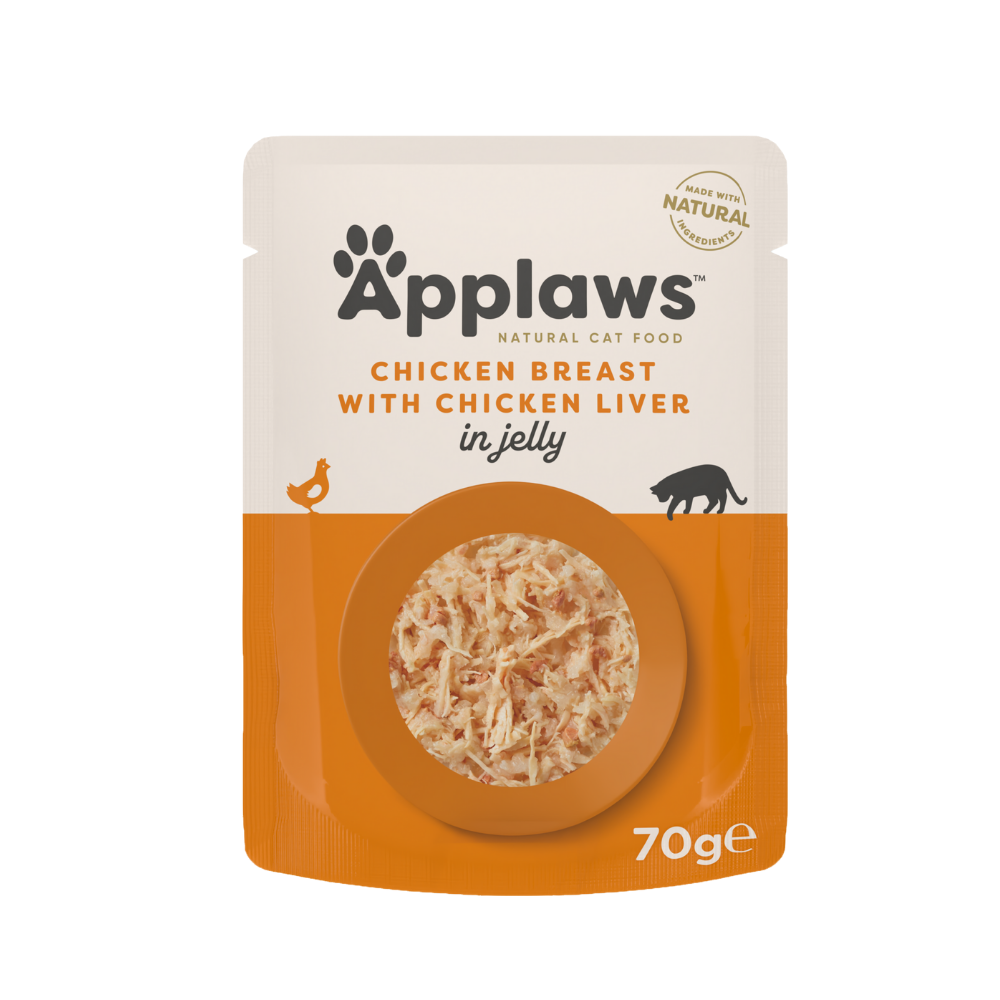 أبلاوز أظرف طعام رطبللقطط - صدور الدجاجالطري مع الكبد فيالجلي 70غ