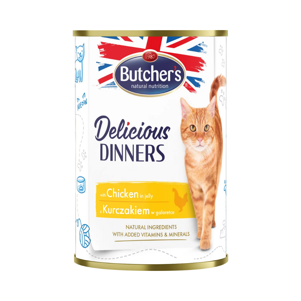 butchers delicious dinners cat with chicken chunks in jelly 400g