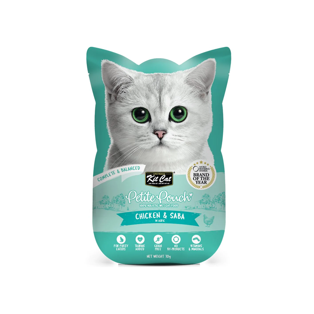 kitcat petite pouch complete food chicken saba 70g