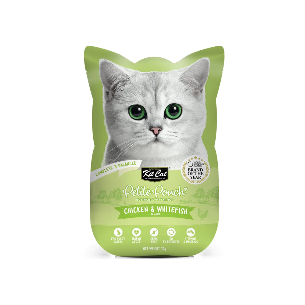 kitcat petite pouch complete food chicken whitefish 70g