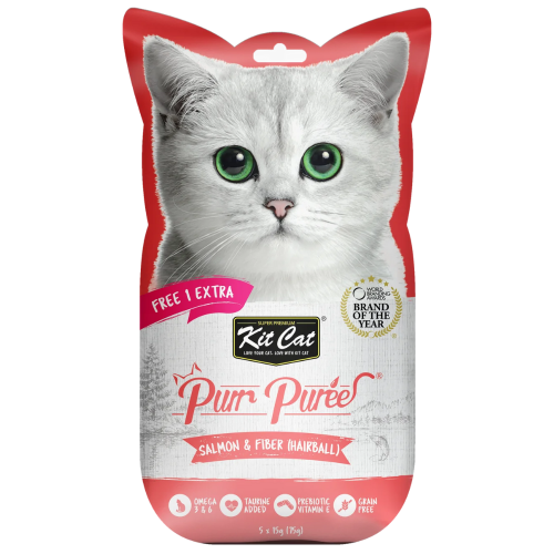 Kit Cat Puree Salmon & Fiber (Hairball) (5x15g)