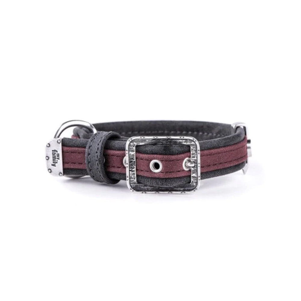 ماي فاميلي لندن طوق جلد عنابي