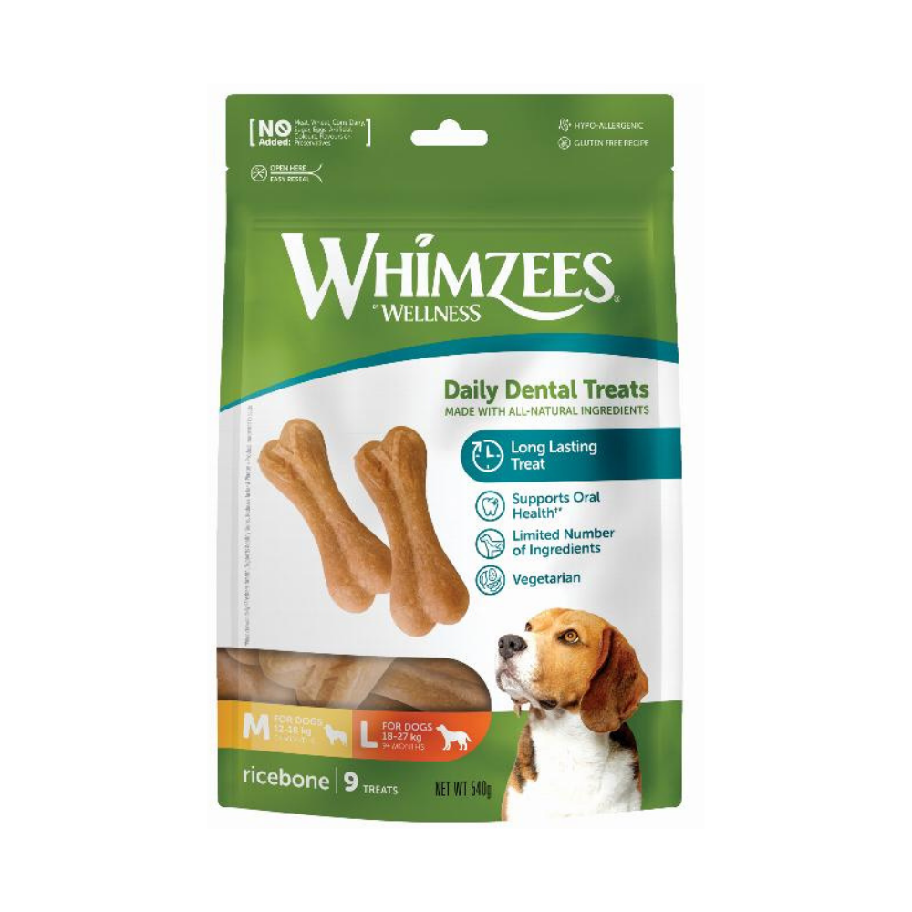 Wellness Whimzees Ricebone Dental Treats 9pc for M & L Size Dogs 540g