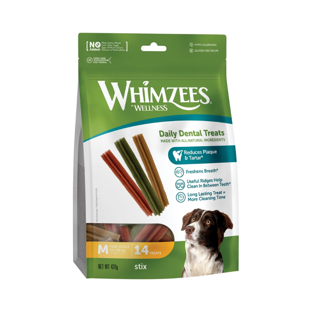Wellness Whimzees Stix Dental Treats 14pc for M Size Dogs 420g