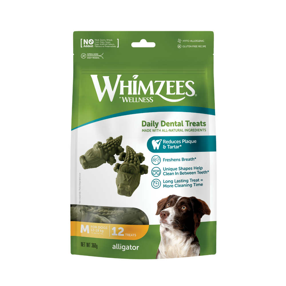 Wellness Whimzees Alligator Dental Treats 12pc for M Size Dogs 390g
