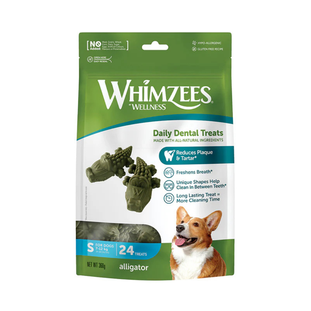 Wellness Whimzees Alligator Dental Treats 24pc for S Size Dogs 390g