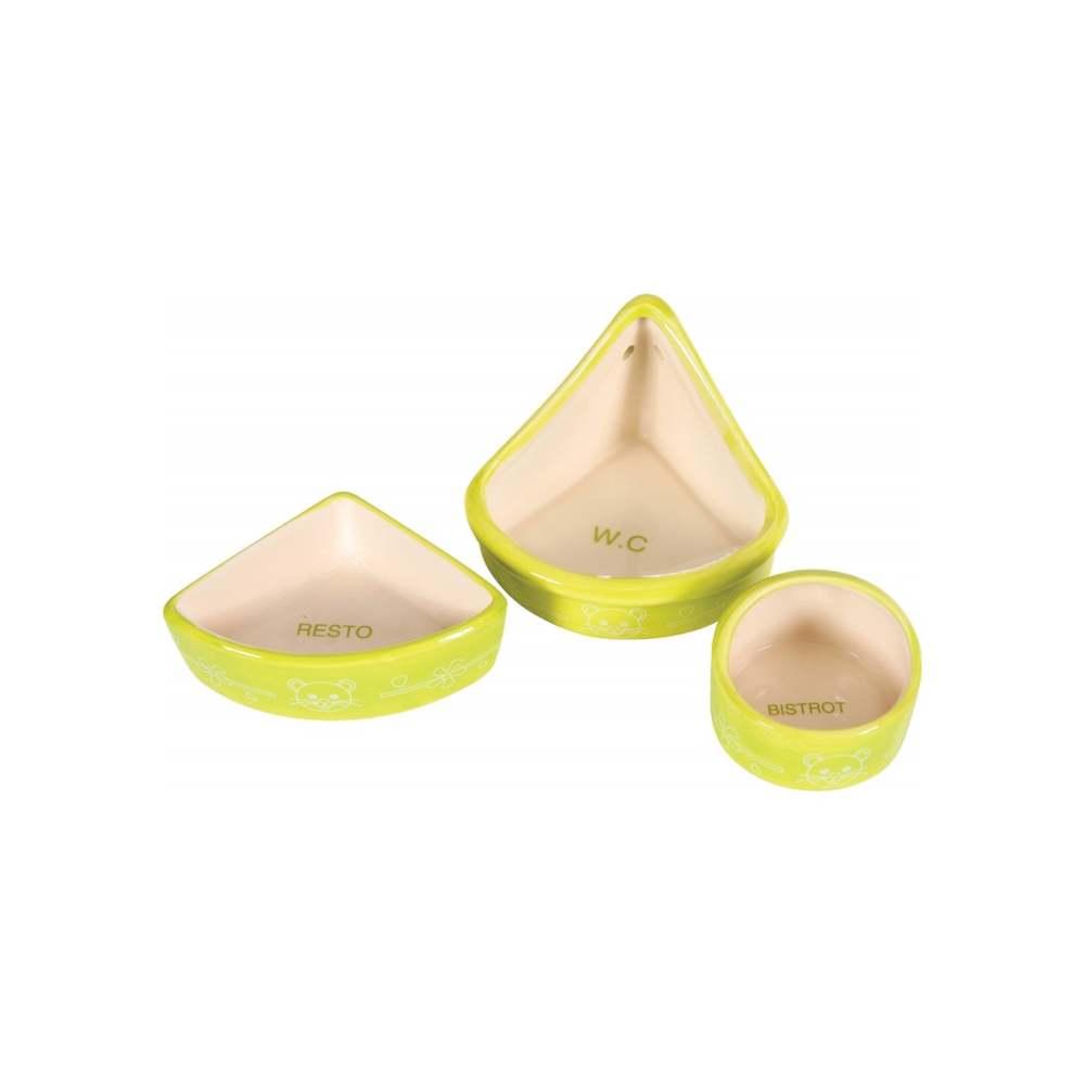 Zolux Set of 2 Bowls + Toilet House for Small Pets Green