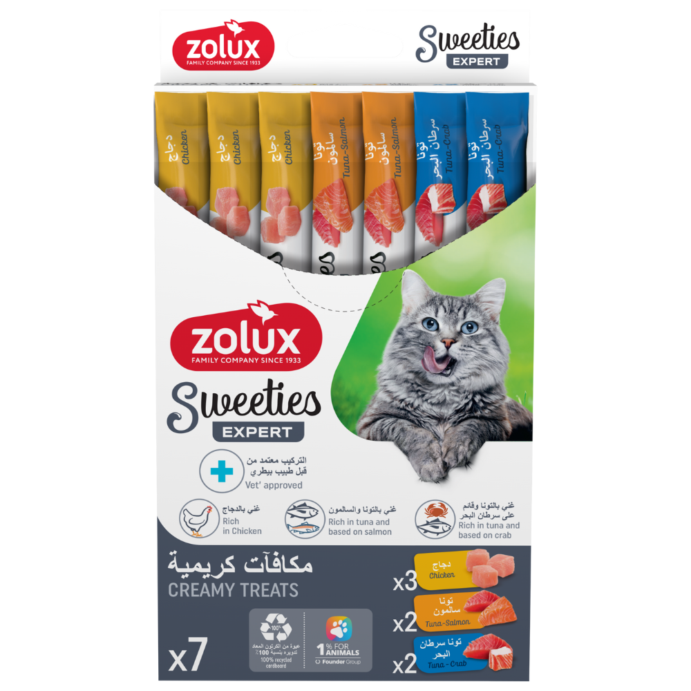 Zolux Sweeties Creamy Treats Chicken& Salmon & Crab for Cats 14gx7