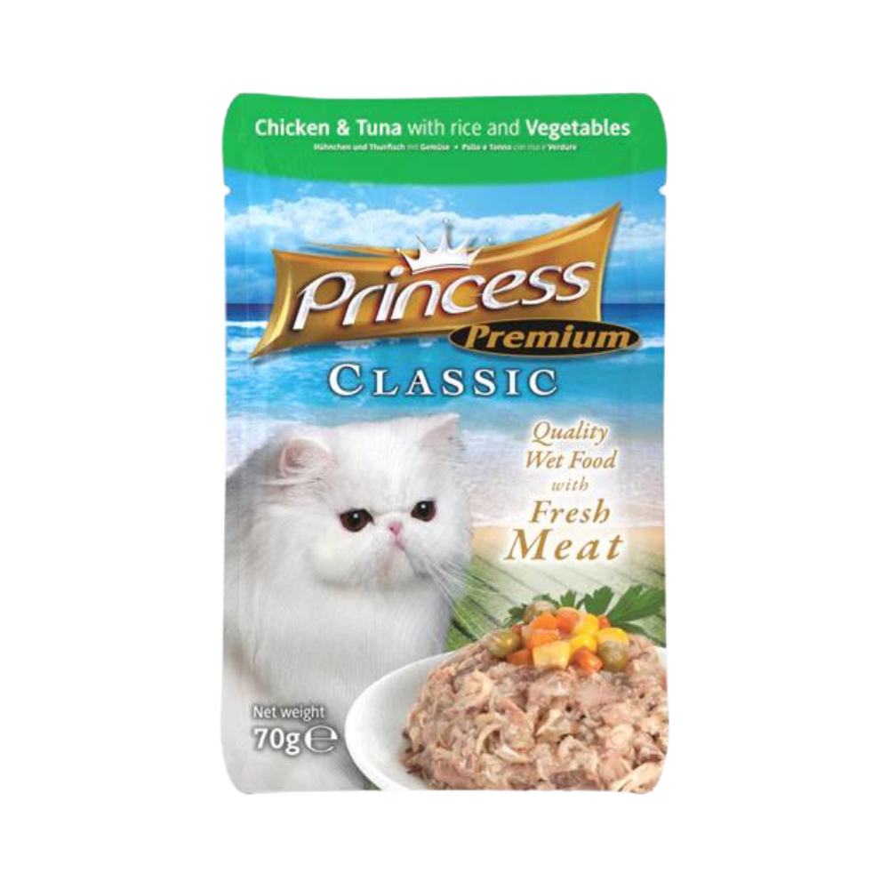 princess premium classic pouches chicken and tuna with rice vegetables 70g
