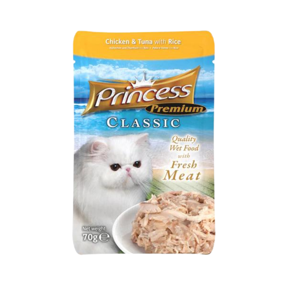 princess premium classic pouches chicken and tuna with rice 70g