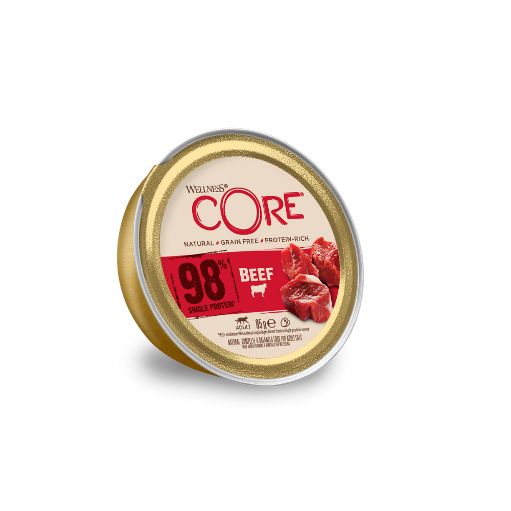 ويلنس كور طعام رطب98٪ بروتين فردي لحمبقر للقطط 85غ