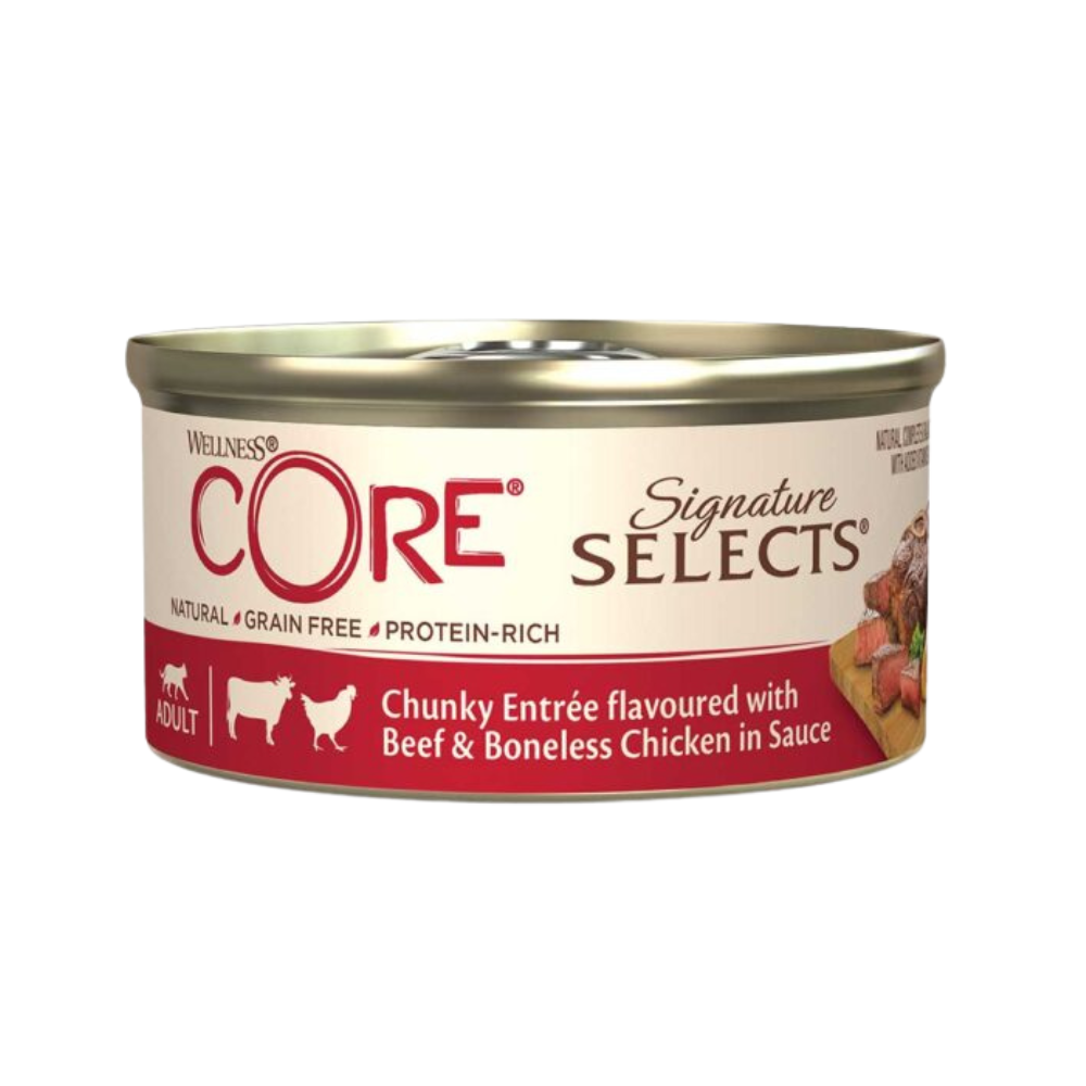 ويلنس كور سيجنيتشرسليكتس معلبات لحمبقري ودجاج مقطعبالصلصة للقطط 79غ