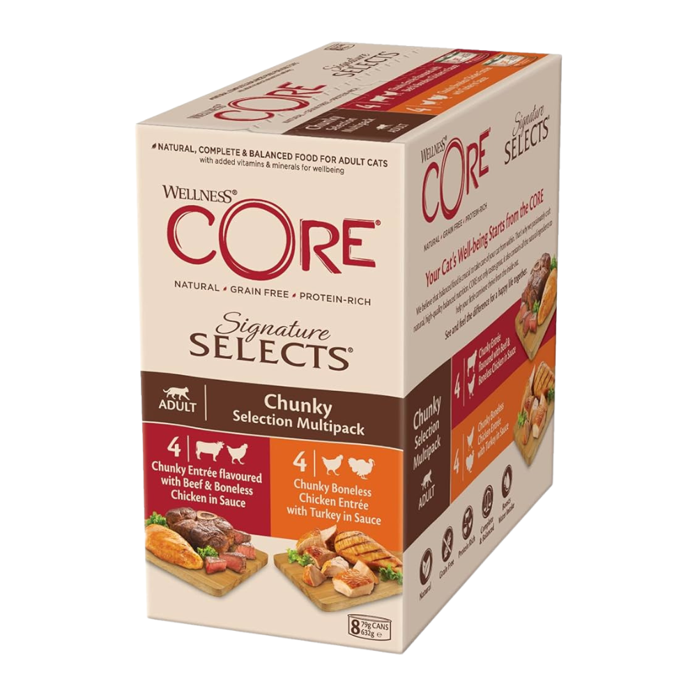 Wellness Core Multipack Cans Beef & Chicken x4 Chicken & Turkey x4 in Sauce for Cats 8x79g