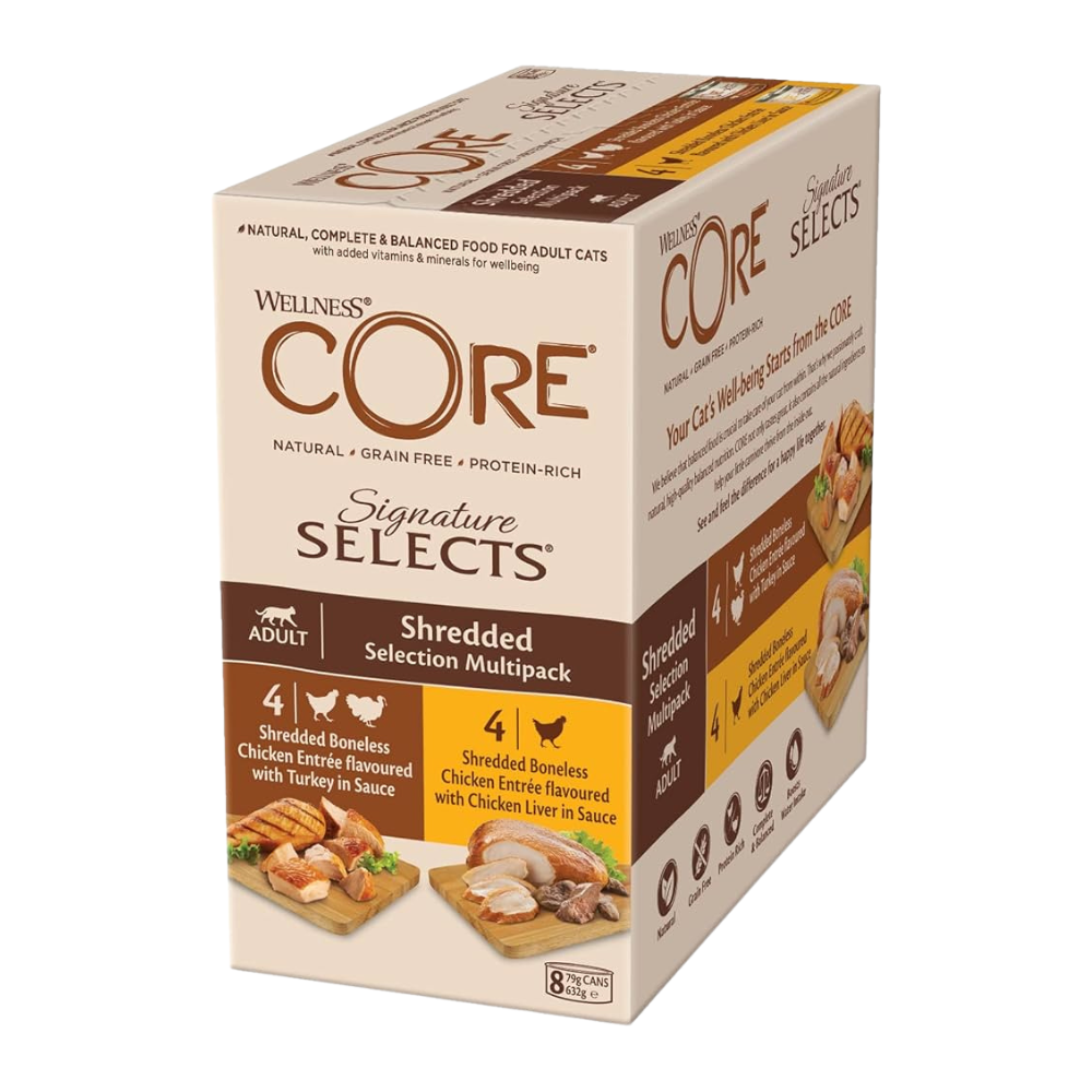 Wellness Core Multipack Cans Chicken & Chicken Liver x4 Chicken & Turkey x4 in Sauce for Cats 8x79g