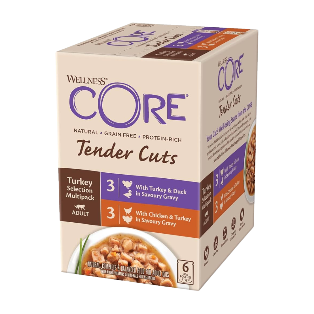 Wellness Core Multipack Pouches Turkey & Duck x3 Chicken & Turkey x3 in Gravy for Cats 6x85g
