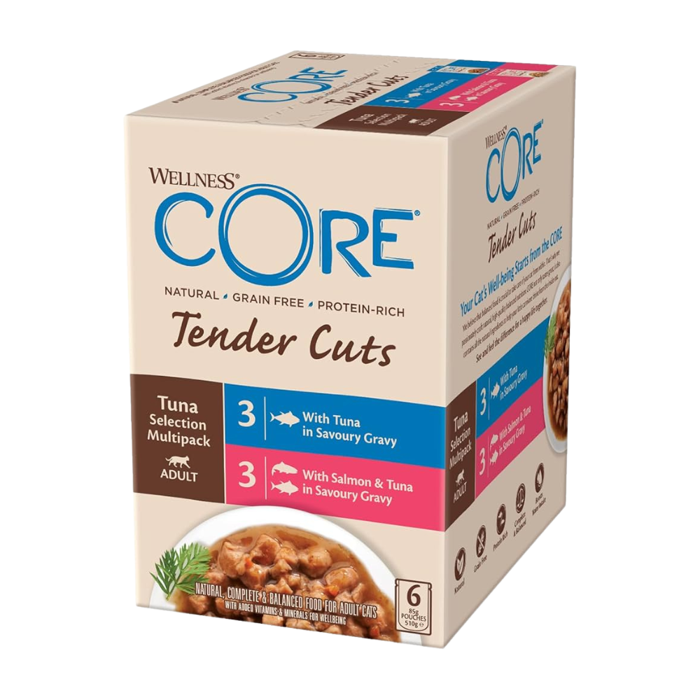 Wellness Core Multipack Pouches Tuna & Salmon x3 Tuna & Shrimp x3 in Gravy for Cats 6x85g