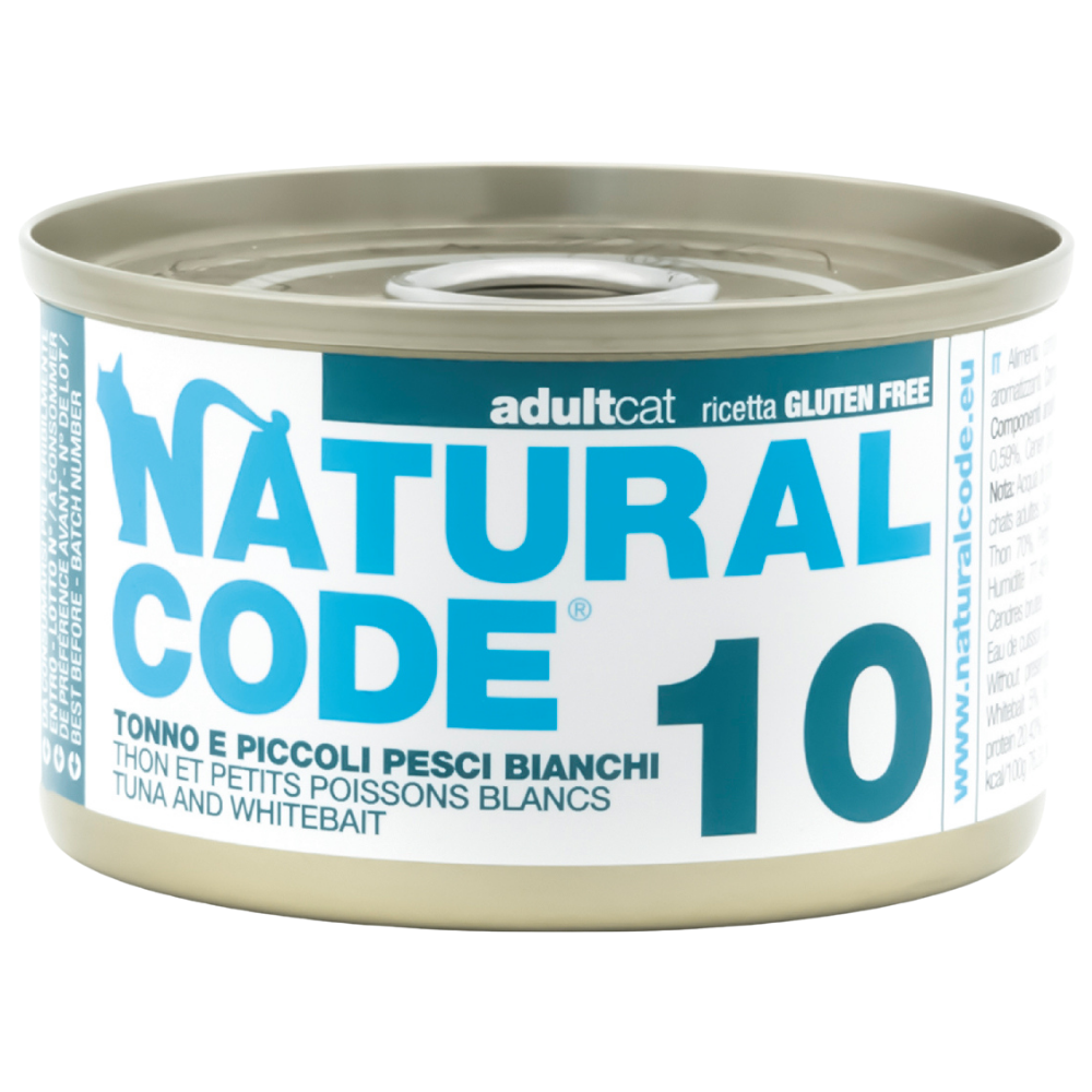 Natural Code 10 Cans Tuna & Whitebait for Cats 85g