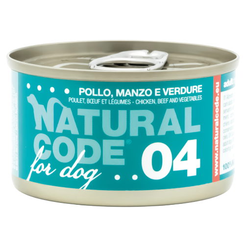 Natural Code 04 Cans Chicken, Beef & Vegetables for Dogs 90g