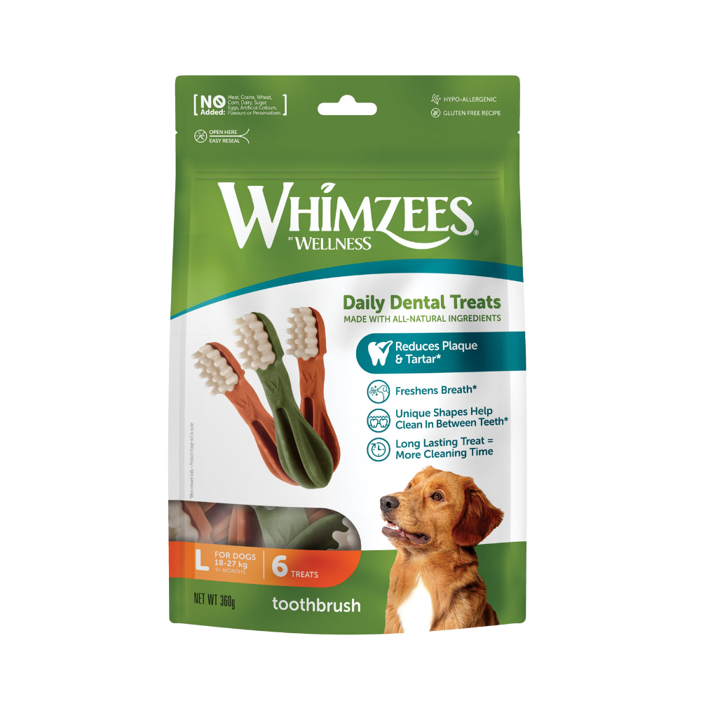 Wellness Whimzees Toothbrush Dental Treats 6pc for L Size Dogs 360g