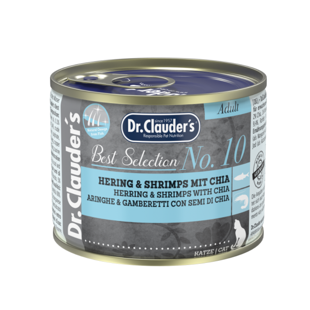 Dr.Clauders Best Selection No 10 Cans Herring & Shrimp with Chia for Cats 200g