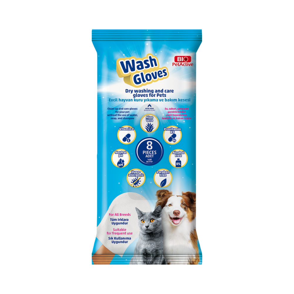 Bio PetActive Wash Gloves Dry Cleaning and Care 8 Pcs for Cats & Dogs