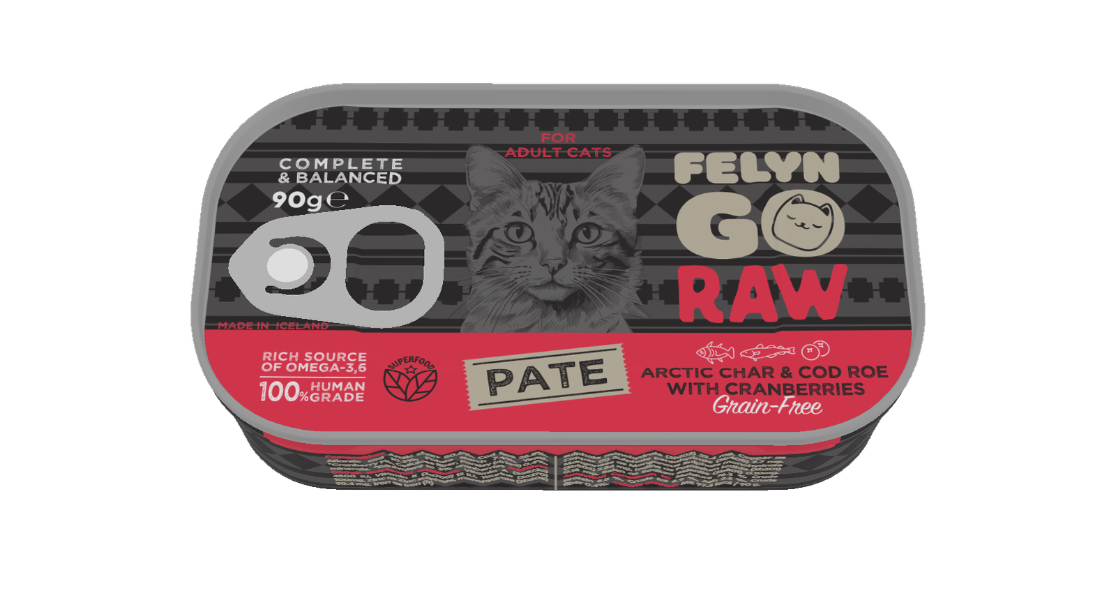 Felyn Go Raw C&B Arctic Char & Cod Roe With Cranberries Pate For Cats 90g