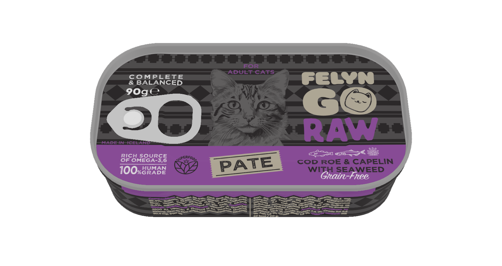 Felyn Go Raw C&B Cod Roe & Capelin With Seaweed Pate For Cats 90g